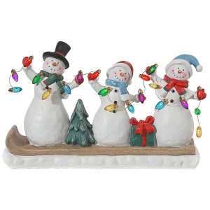 Resin Christmas Decoration Lighted Snowman Family Figurine