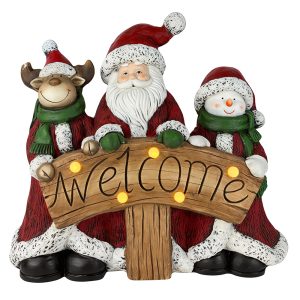 Resin Christmas Decoration Santa & Friends Welcome LED Ornament