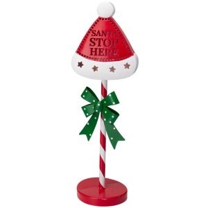 Metal Christmas Sign on Pole With Led Light 54cm #24FM10400