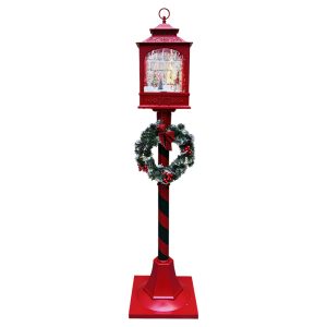 Vintage Holiday Red Lantern with Electric Snow Ball