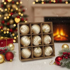 9-Pieces 8cm Christmas Tree Ball Hanging Ornaments - Gold #X01034