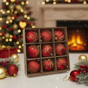 9-Pieces 8cm Christmas Tree Ball Hanging Ornaments - Red #X01036