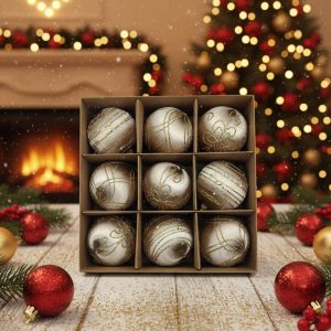 9-Pieces 8cm Christmas Tree Ball Hanging Ornaments - Bronze #X01033
