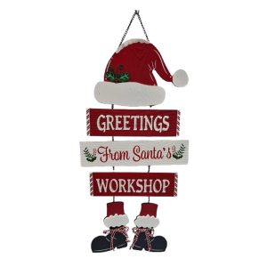 Wood Greeting from Santa`s workshop Sign 58x30cm