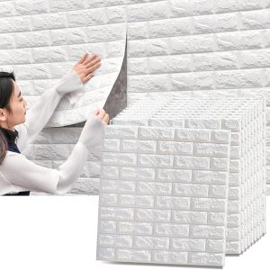 Brick, 3D Foam Wall Sticker 77 x 70 x 0.4 cm - White ( 10-Pcs )