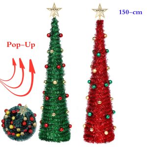 Pop-Up 150cm Tinsel Trees Easy-Assembly for Home Christmas Decoration
