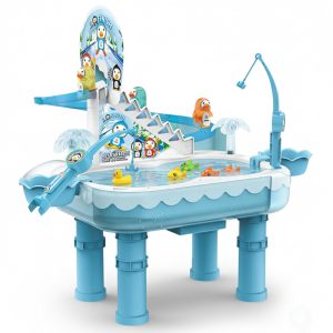 Magnetic Fishing Game with Electric Penguin Ladder, 2-in-1 Fishing Toy with Music for Children
