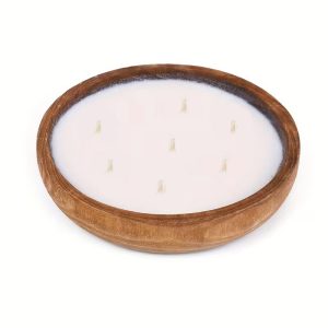Round Wooden Dough Bowl 7-wick candle for home 25cm #6658-1