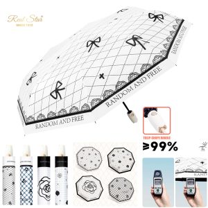 RST Double Ribs Automatic Open & Close Woman Rose and Cherry Anti UV Sun and Rain Umbrella #5226