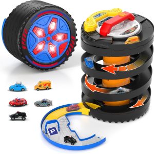 Car Race Track Sets for Toddlers with 8 Toy Cars