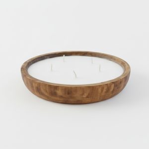 Round Wooden Dough Bowl 5-wick candle for home 20cm #6658-6