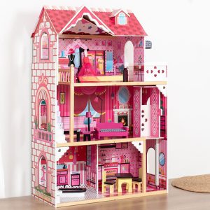 Wooden Dolls House with Furniture and Accessories Included, 3 Storey Play Set with Lift