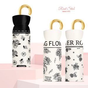 RST Five Fold Golden J Handle Mini Pocket Umbrella Woman Anti UV Rose Flower Printing #5525