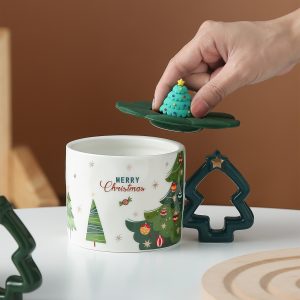 Christmas mug with tree handle & Lid  #YL8110