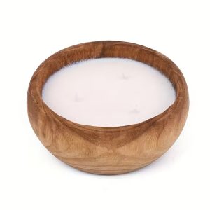 Round Wooden Dough Bowl 3-wick candle for home 16cm #6658-8