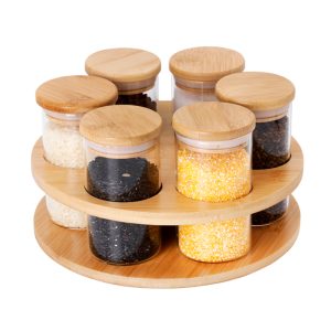 6-Glass Seasoning Jar with 360°C Rotatable Base Holder Set HF-15