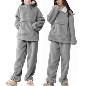 Winter Warm Fleece Pajama Set With Pocket
