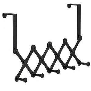 Over The Door Stainless Steel Telescopic Folding 5-Hooks Organizer Rack
