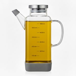 High Borosilicate Glass Oil Bottle Stainless Steel Cap with non-slip silicone base