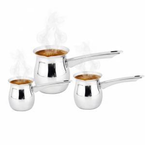 3-Pcs Stainless Steel Turkish Coffee Pot Set Size: 6-12-24/oz