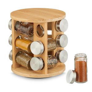 12-Glass Seasoning Jar with Rotatable Base Holder Set