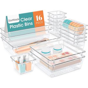 16-Piece Drawer Organizer 5 Sizes Tray for Makeup, Jewelry