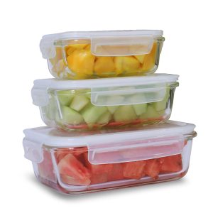 3-Pcs Rectangle Glass Food Storage Container Set 410/700/1040ml