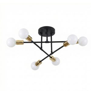 Modern Chandelier, 6-Light Ceiling Light Fixture - Black/Gold (Not Included Bulb)