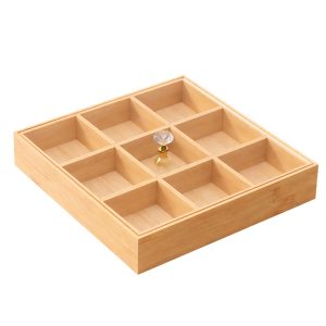 Bamboo Nuts Tray with Protective Lid – 9 Compartments