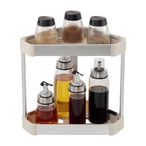 2-Tier Aluminum Bathroom Corner Shelf – Beige Corners