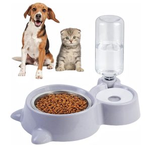 Double Pet Bowls with Automatic Water Dispenser