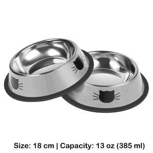 18cm Non-Slip Stainless Steel Cat Bowls