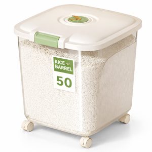 Leak-Proof Rice Storage Container – 50L Airtight PP Bin with Wheels