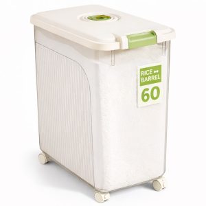 Leak-Proof Rice Storage Container – 60L Airtight PP Bin with Wheels