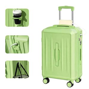 Carry-On Suitcase with USB Charging & Cup Holder (Green)