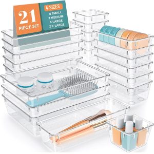 21-Piece Drawer Organizer 4 Sizes Tray for Makeup, Jewelry