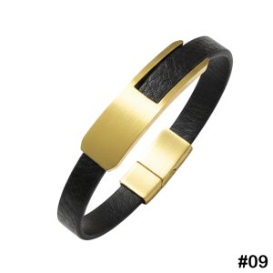 Gallardo Vintage Simple Steel Leather Bracelet, #09