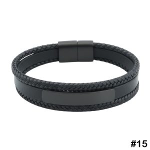 Gallardo Triple Band Stainless Steel Leather Bracelet, #15