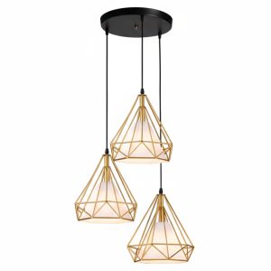 Three Heads Diamond Shape Hollow Iron Pendant Lamp Ceiling Light - Gold GS0401YG3
