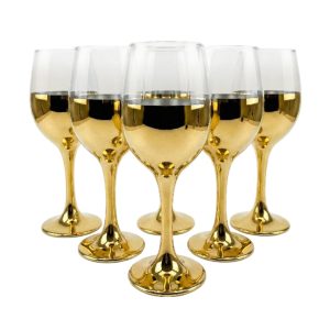 6-Pcs Elegant & Smooth Beverages Wine Glass - Gold 360ml #3075-1