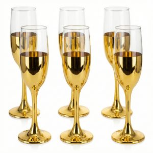 6-Pcs Elegant & Smooth Beverages Champagne Flute Glass - Gold 190ml #3769-1