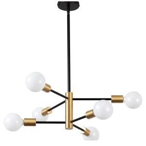Modern Chandelier, 6-Light Ceiling Light Fixture - Black/Gold NH006BY6 (Not Included Bulb)