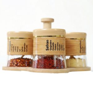 Bamboo Spice Rack Set with 4 Glass Jars Plastic Lid - 400 #CB-TWJ35