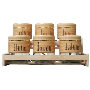 Bamboo Spice Rack Set with 6 Glass Jars Plastic Lid - 400 #CB-TWJ36