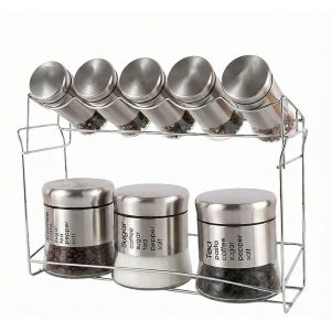8-Pcs Stainless Steel Glass Spice Rack Set - 400/100ml #CB-TWJ06