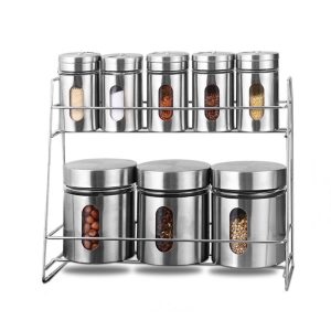 8-Pcs Stainless Steel Glass Spice Rack Set - 330/100ml #CB-TWJ07