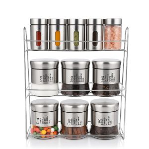 11-Pcs Stainless Steel Glass Seasoning & Spices Rack Set - 100/400ml #CB-TWJ14