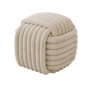 Beige Chenille Fabric Modern Knot Ottoman Stool