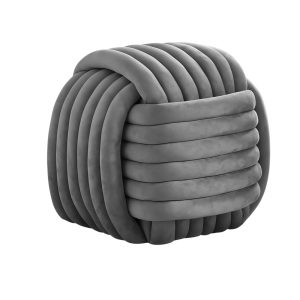 Gray Chenille Fabric Modern Knot Ottoman Stool