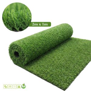 2m×1m(1 Roll) Artificial Synthetic Grass Turf 3-Tone Of Color & C-Shape Blades with Drainage Holes 3-cm
